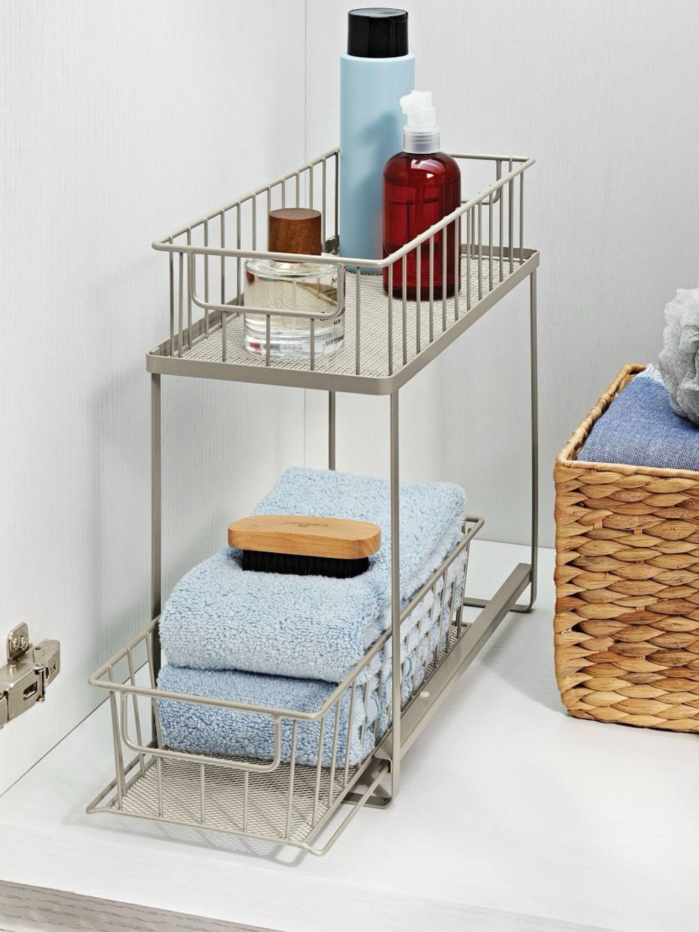 Brightroom Two-Tier Metal Storage Basket Shelf in Gray - Maximize Storage Space